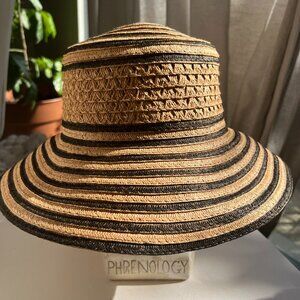Gertex Straw Beach Hat with Hand painted Black Stripes - So Chic!